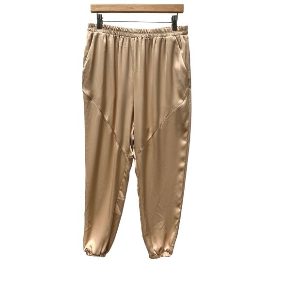 Ramy Brook Tad Cropped Pant Buttercream Satin Joggers pockets Size L - Picture 1 of 10
